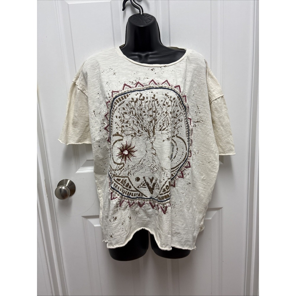 Kyla Seo Comfort Boho Embroidered Tree Of Life Graphic T Shirt - Size XL